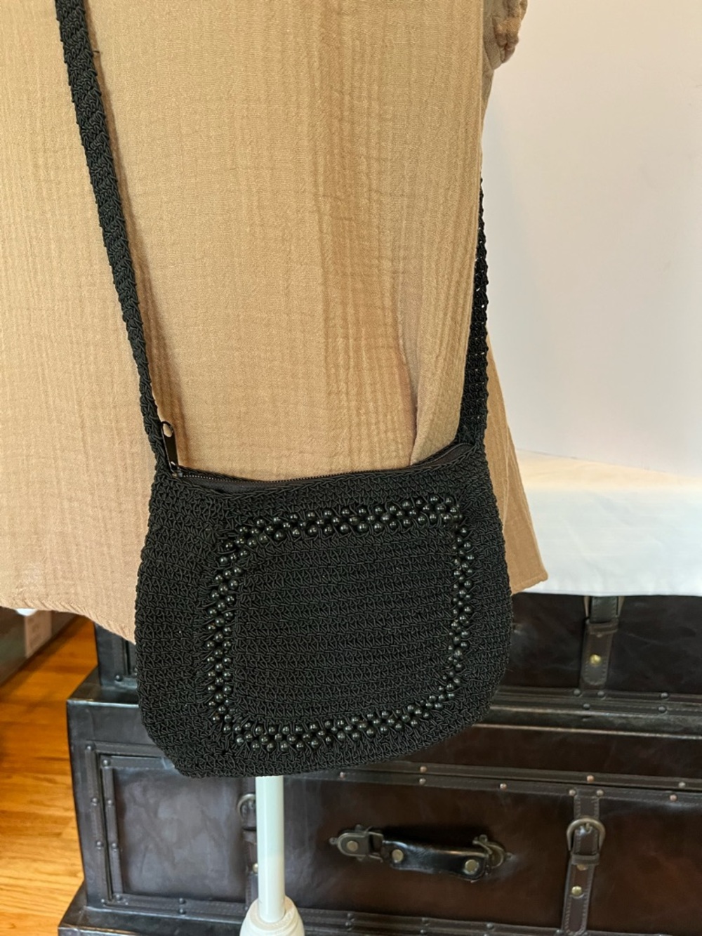Kathie Lee Collection Black Beaded Crochet Crossbody Bag - Picture 2 of 6